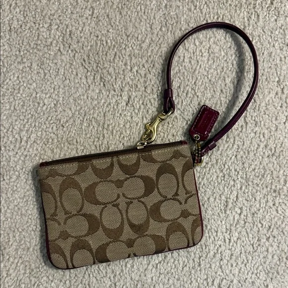 Coach Tan and Burgundy Signature Wristlet - Picture 2 of 2